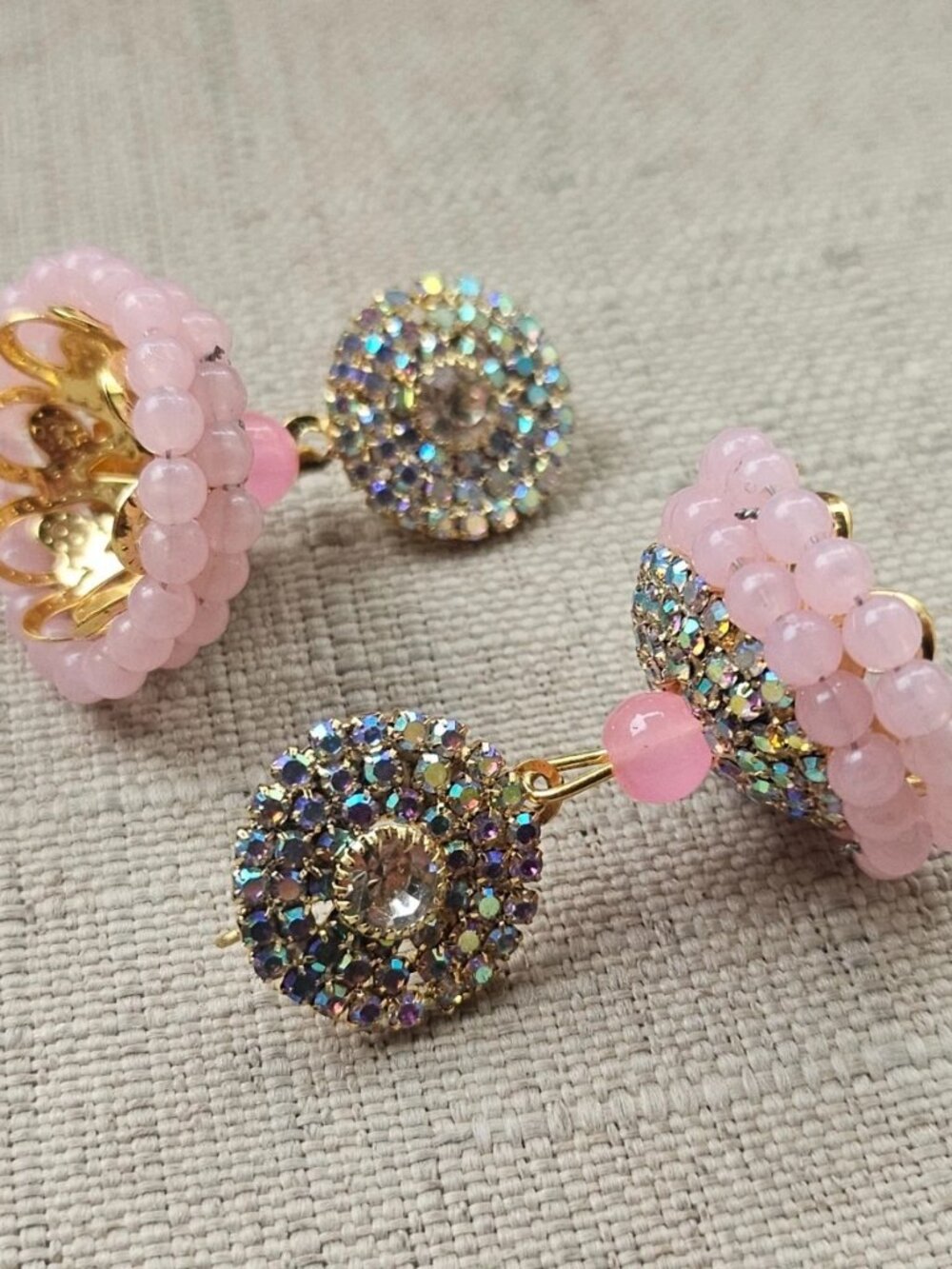 Fashion Earrings Pink Beads Chandelier Jhumka Traditional Pakistani Earrings - Picture 9 of 12